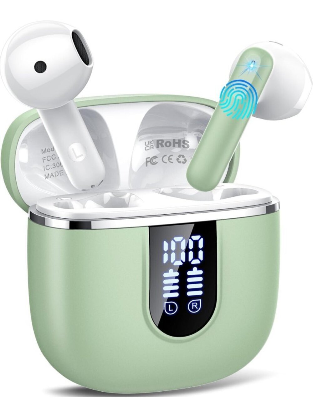 Wireless Green 40H Playtime 4 ENC Noise Cancelling Mic Bluetooth 5.4 Earbud - Picture 1 of 7